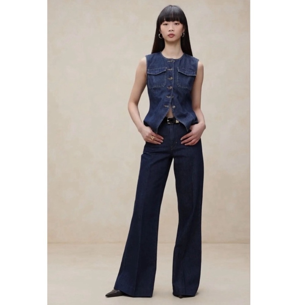 Banana Republic Premium High Rise Wide Leg Trousers Dark Washed Denim Jeans 14